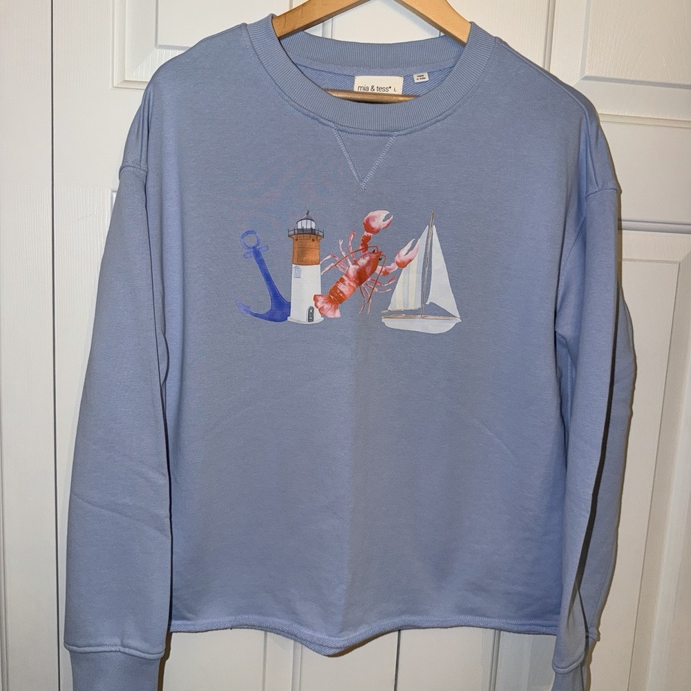 Mia & Tess Women's Blue Coastal Sweater Long Sleeve Size Large Pullover